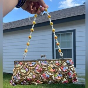 Beaded Gold Clutch with Multicolor Accents